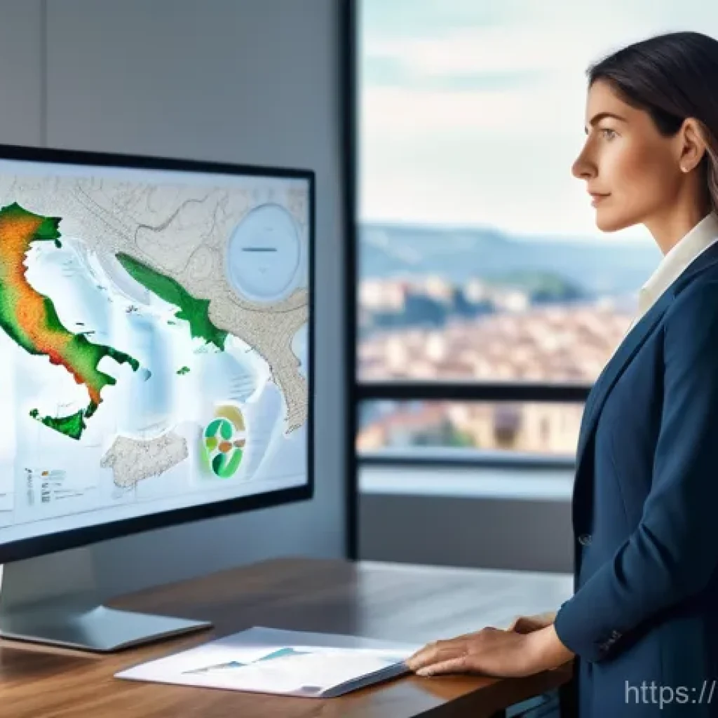 사업자 대출 신청 방법 - A determined Italian female entrepreneur, in her late 30s, stands in a modern, well-lit office with ...