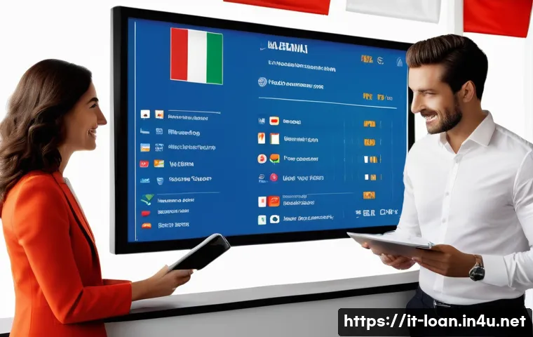 자동차 리스 대출 상환 - A detailed modern Italian car rental office interior, with a friendly agent explaining various car l...
