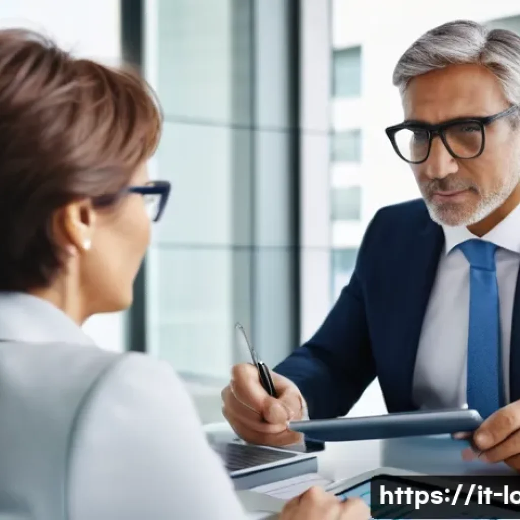 캐피탈 대출 상품 비교 - A professional Italian bank office setting showing a middle-aged man consulting with a female financ...