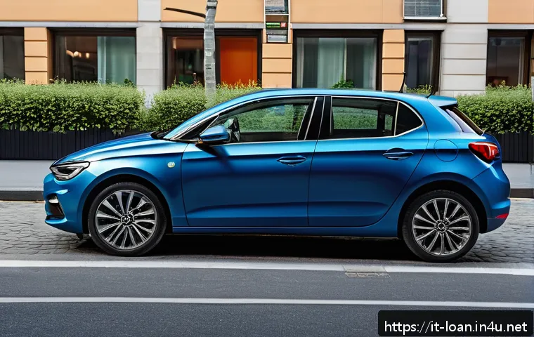 리스 차량 잔존가치 계산 - A sleek, modern rental car parked in an urban European setting, featuring a clean exterior with visi...
