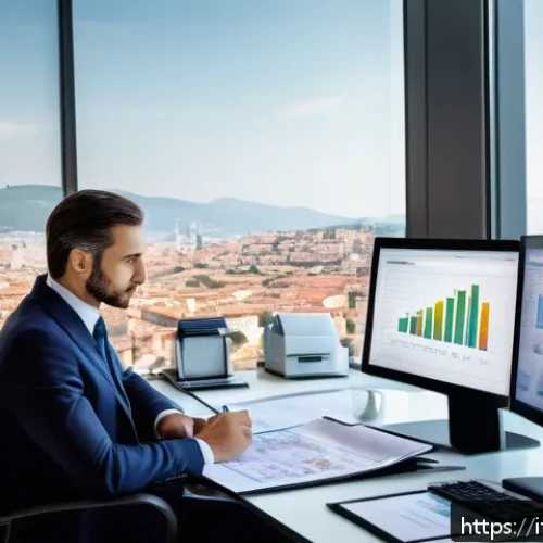 Home 17 캐피탈 리스와 렌트 비교 - A professional Italian SME office scene showing a financial manager analyzing detailed charts and ta...